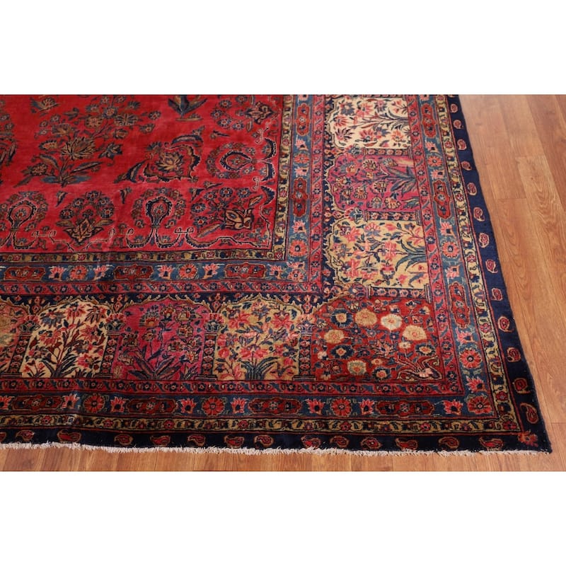 Pre-1900 Antique Sarouk Mohajeran Persian Rug Hand-Knotted Wool Carpet - 10'1"x 13'5"
