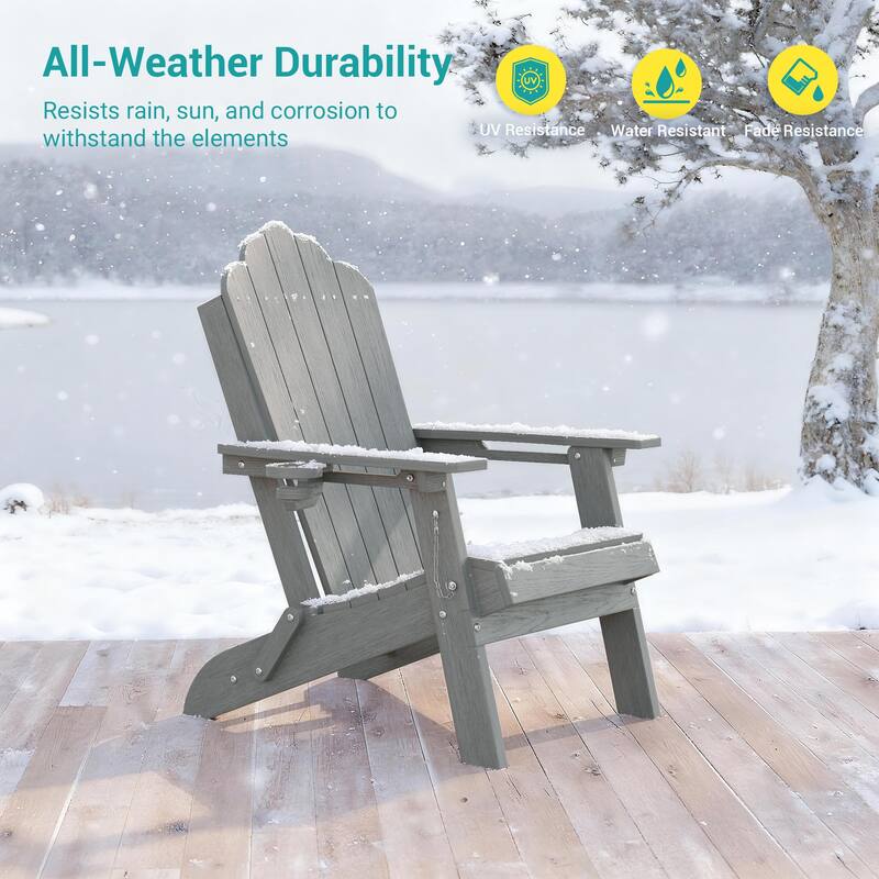 Foldable HDPE Adirondack Chair All-Weather W/ Cup Holder