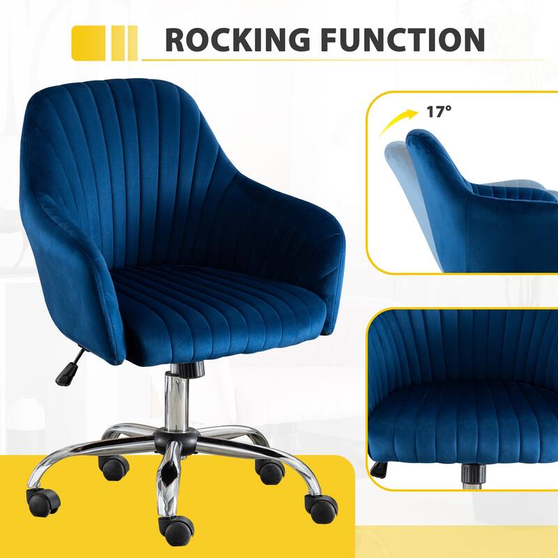 Velvet Adjustable Accent Chair for Modern Home Office with Casters - Ergonomic Design for Comfort