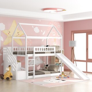 Designed with Safety Twin Over Twin Bunk Bed with 2-Drawers and Slide, House Bed with Slide