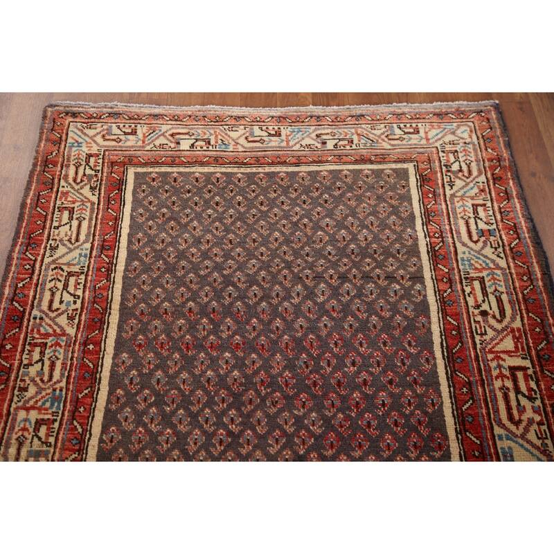Hand Knotted Oriental 100% Wool Carpet Traditional All-Over Greys & Charcoal Botemir Runner Rug - 10' 4'' X 3' 4''