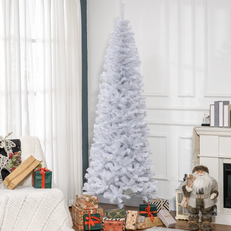 HOMCOM Unlit Slim Douglas Fir Tree - Realistic Branches, White, Halloween/Christmas Decor - White