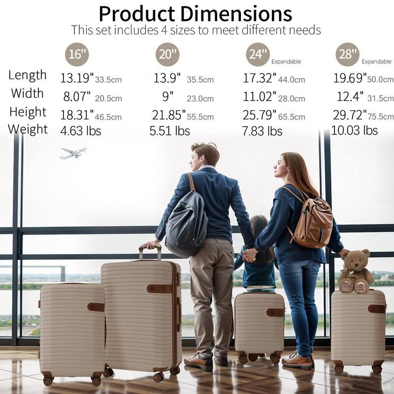 4 Piece Luggage Set Suitcase Set, Hardshell Lightweight Expandable Travel Luggage w/ 4 Packing Cubes, TSA Lock, Spinner Wheels