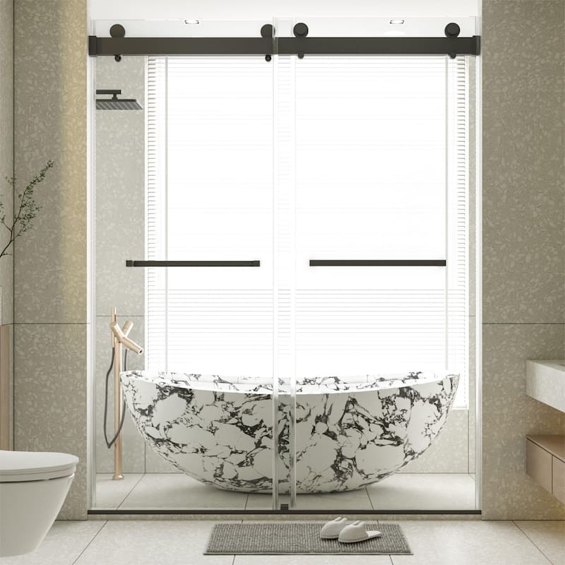 56-60"W x 76"H Frameless Double Sliding Shower Door - Matte Black