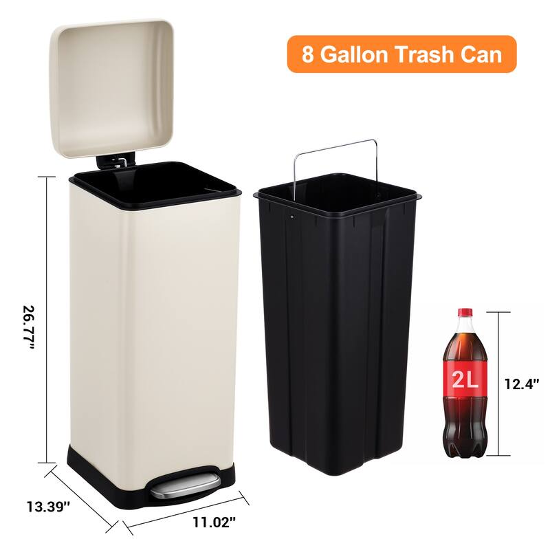 8 Gallon Step Trash Can, with Removable Inner Bucket