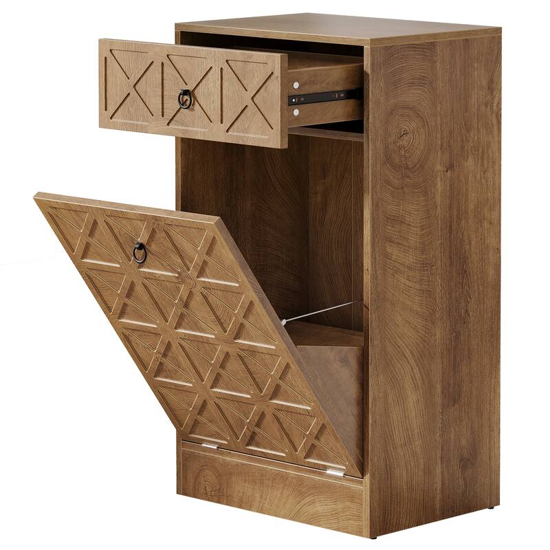 13 Gallon Tilt-Out Laundry Hamper Cabinet with Drawer, Freestanding Hidden Laundry Sorter Storage Unit for Bathroom