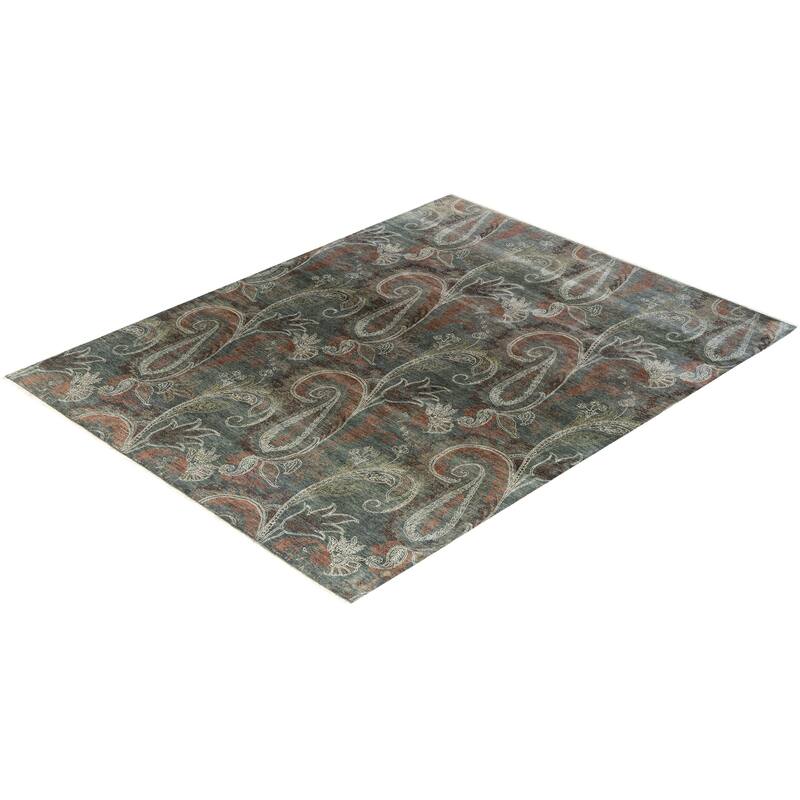 Ikat One-of-a-Kind Hand-Knotted Area Rug - Gray, 7' 10" x 10' 0" - 7' 10" x 10' 0"