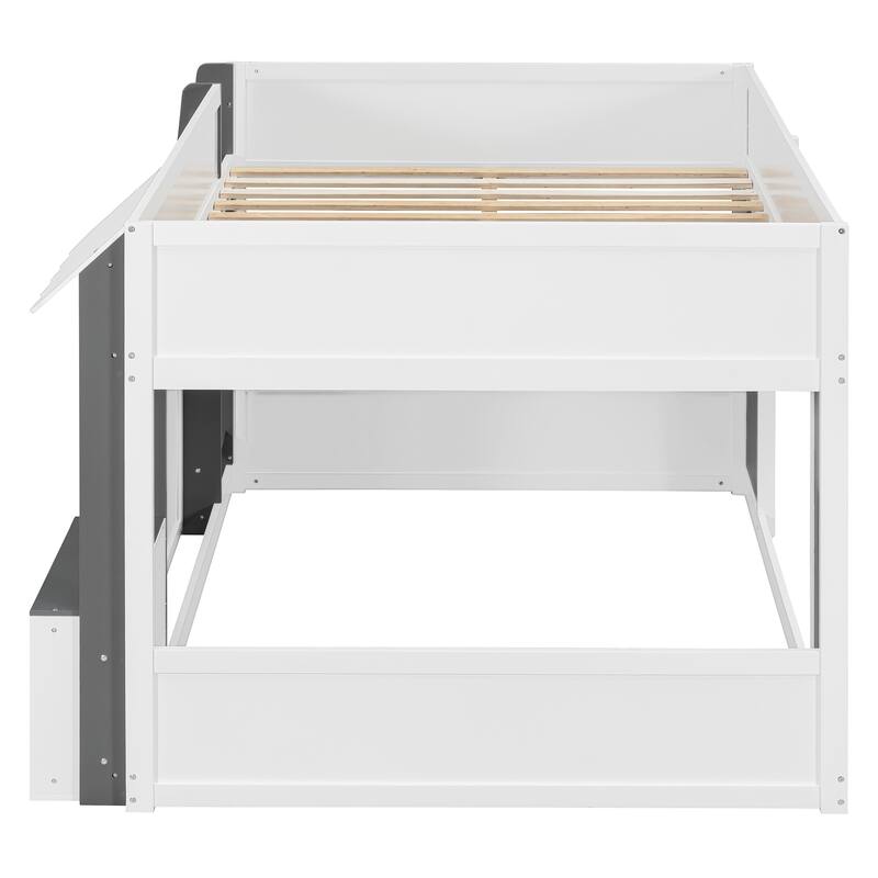 Full Loft House Bed with Playhouse & Storage, Modern Wood Cabin Bed for Kids