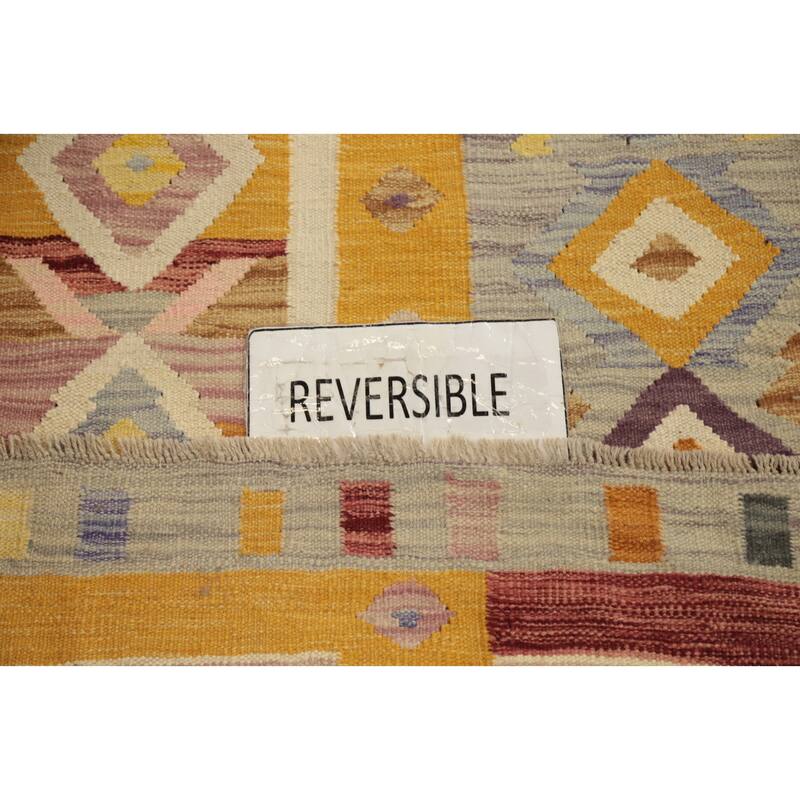 Hand Woven Oriental 100% Wool Carpet Southwestern Modern Multi-Colored Kilim Runner Rug - 10' 1'' X 2' 8''