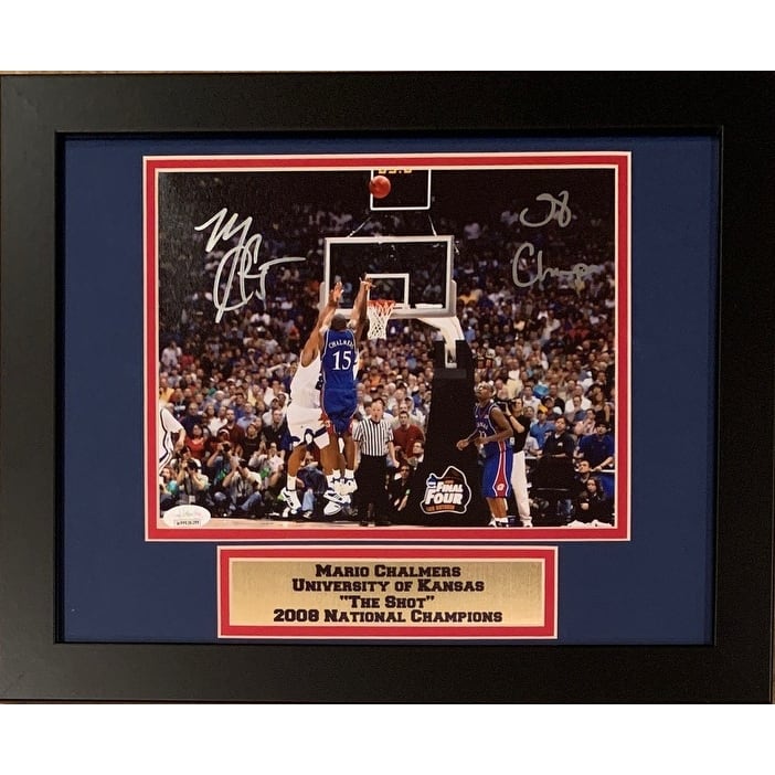Mario Chalmers Autographed Kansas SHOT 2008 Champions Framed 8x10 Photo JSA COA - 8'6" x 11'6"