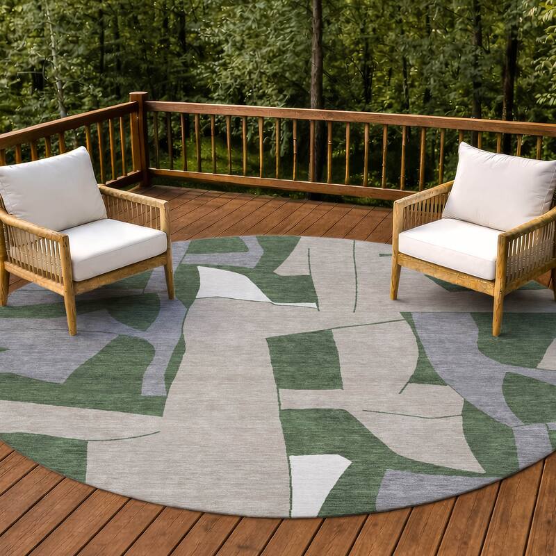 Machine Washable Indoor/ Outdoor Modern Crestone Chantille Rug - Olive - 8' x 8'