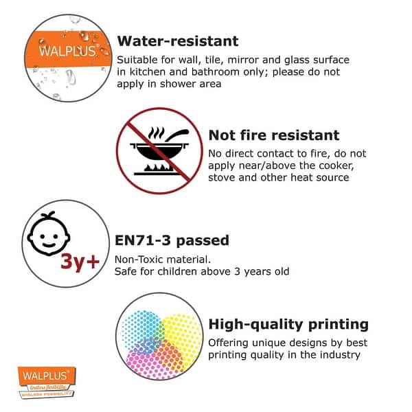 Walplus Spanish Blue Tile Stickers Peel and Stick Wall Decal 48pcs 6"x6