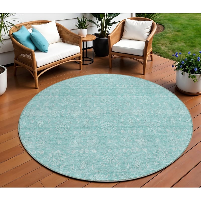 HomeRoots Floral Transitional Rectangle Outdoor Rug - 8' Round