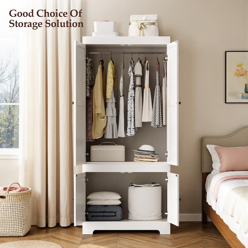 Pocassy 71" H Wardrobe Closet with Drawers and Cabinet.