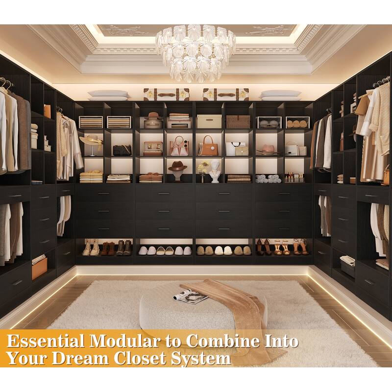 Qvella 23.6'' W Closet System with 3 Wooden Drawers and Partition Storage,Modular Closet Organizer for Walk-in/Reach-in Closet