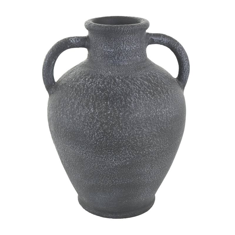 Ceramic Whitewashed Textured Amphora Decorative Vase with 2 Handles - Black - Roche River Decor - Black - 11"W, 16"H