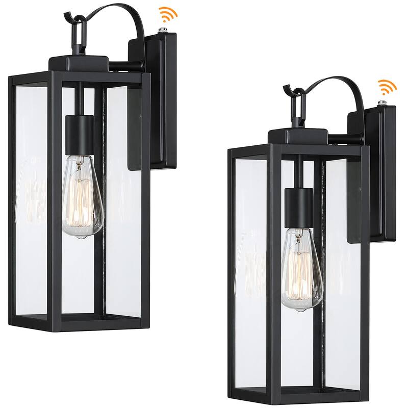 2PK-Large Size Dusk to Dawn Outdoor Wall Lanterns for Porch - Black