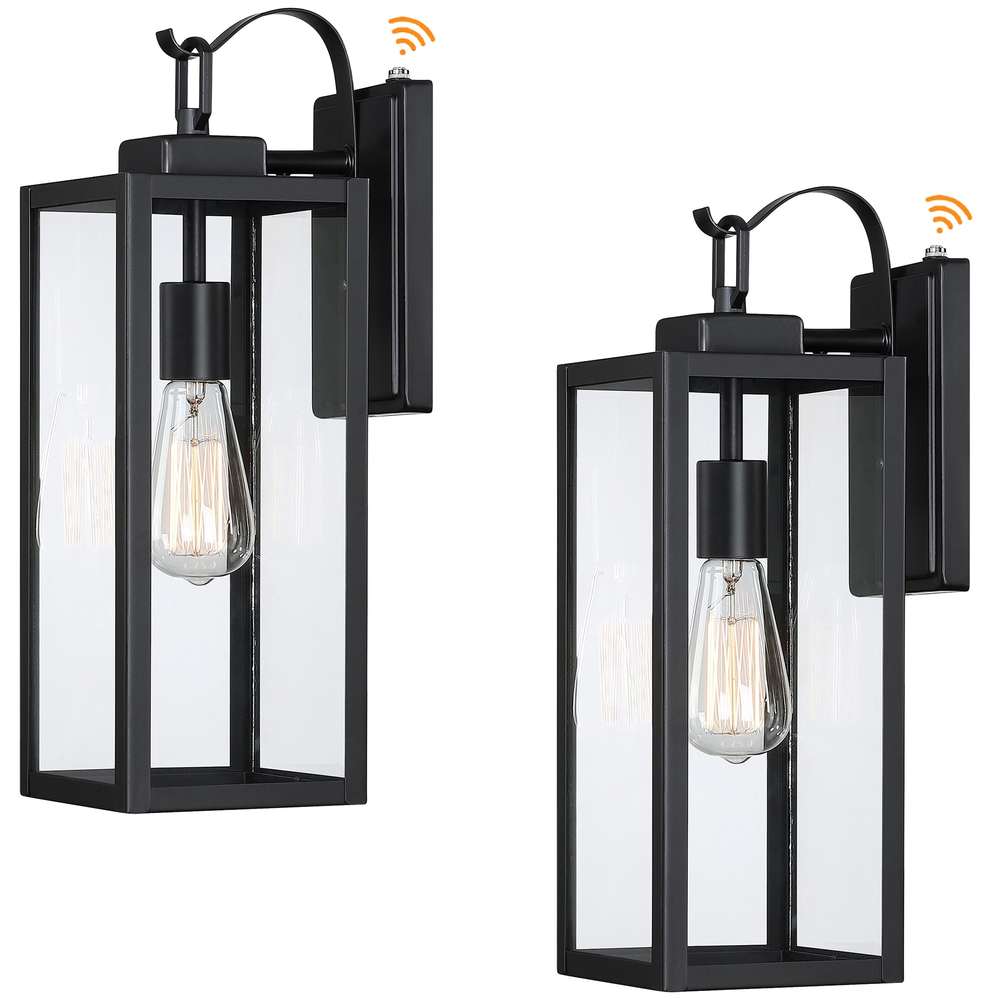 2PK-Large Size Dusk to Dawn Outdoor Wall Lanterns for Porch - Black