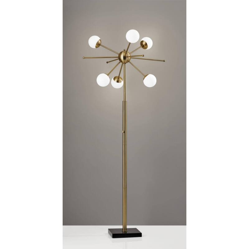 64" Contemporary 6-Light Floor Lamp with Brass Frame Globe Glass Shades LED Compatible Plug-In Design - 63.5”H x 27”W x 27”D