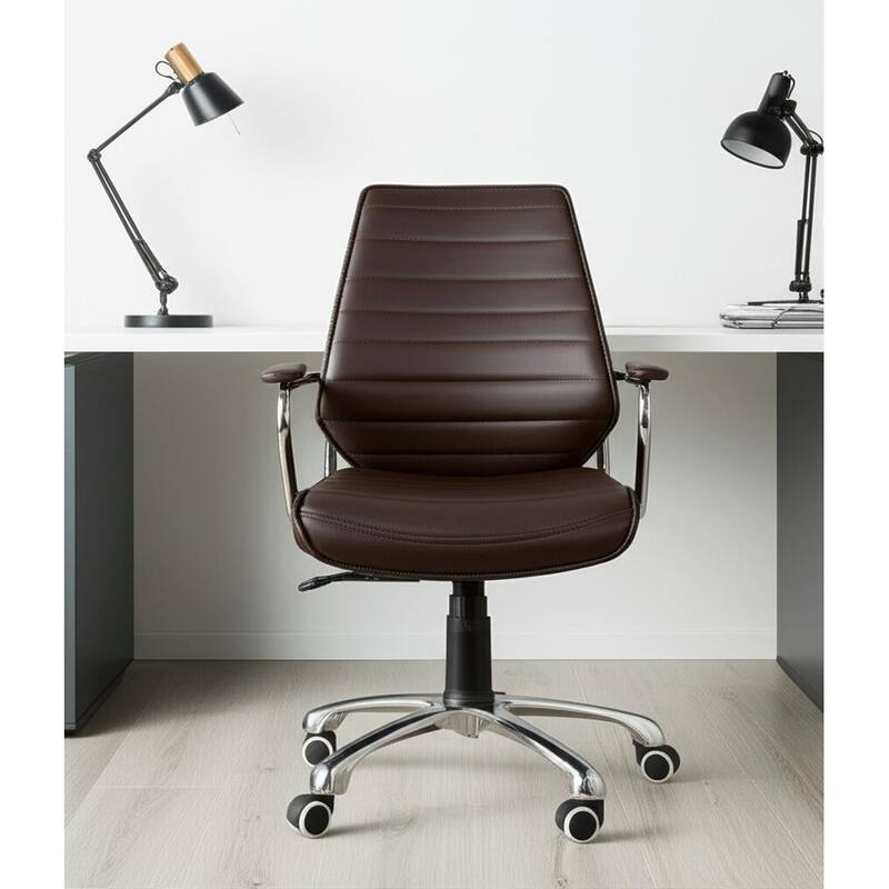 Espresso and Silver Adjustable Height Swivel Rolling Office Chair - Espresso