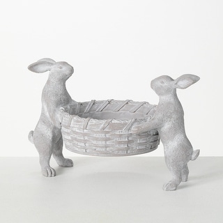 Sullivans Whitewashed Bunnies & Basket 6.75