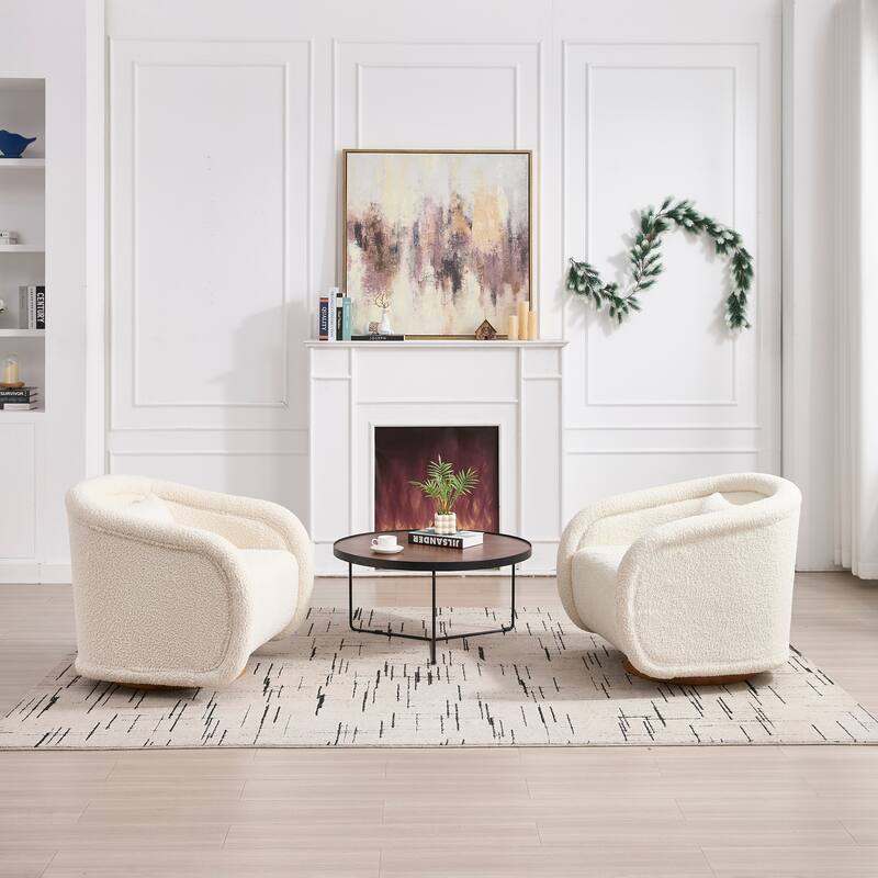 Swivel Accent Chair, 360-degree Swivel Barrel Chair with Teddy Upholstery, Comfy Pumpkin-Shaped Swivel Chair