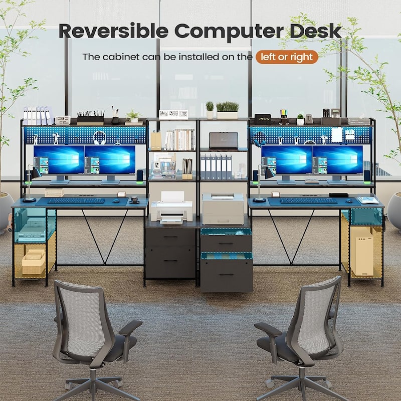 Computer Desk Gaming Desk 2 Drawers Shelves Pegboard 8 Hooks