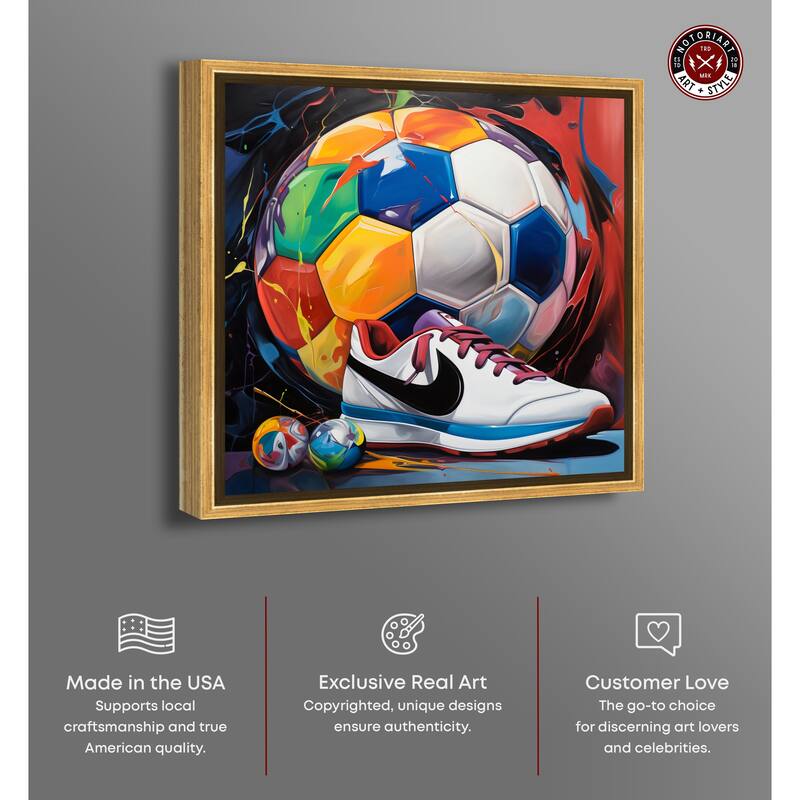 Notoriart Colorful Soccer Sneaker Splash Ii Framed Soccer 1 Piece Canvas Wall Art