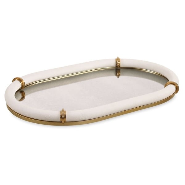 slide 2 of 5, Uttermost 18229 Cyprus, 24" Wide Aluminum, Steel, and Glass Tray Brass / White