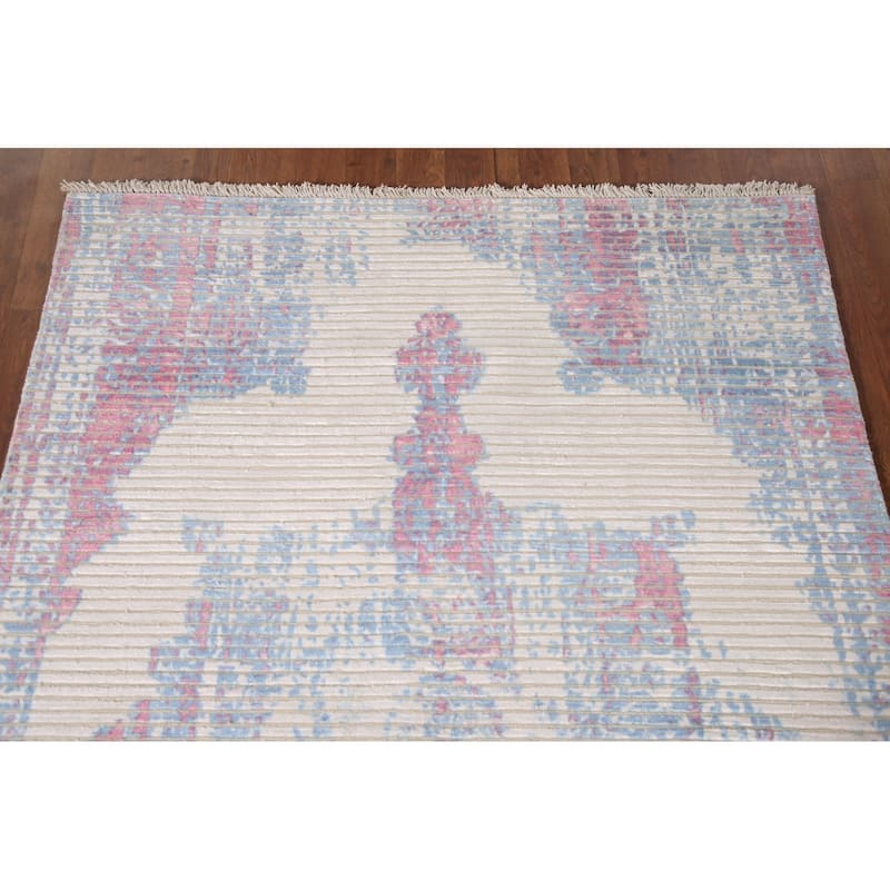 Striped Abstract Indian Accent Rug Handmade Wool Carpet - 3'11"x 5'10"