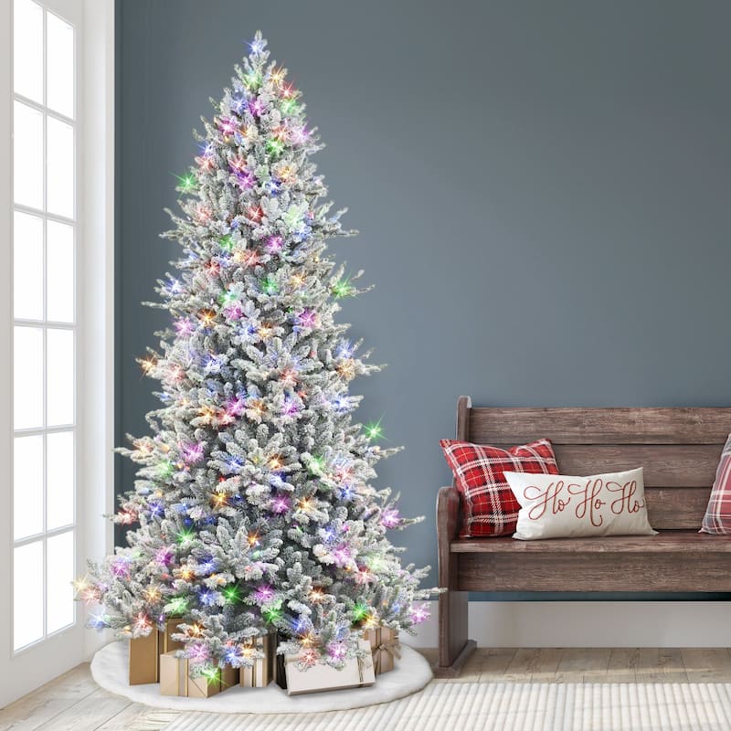 7.5' Flocked Douglas Fir Downswept Artificial Tree Color Select LED - 7.5 Foot