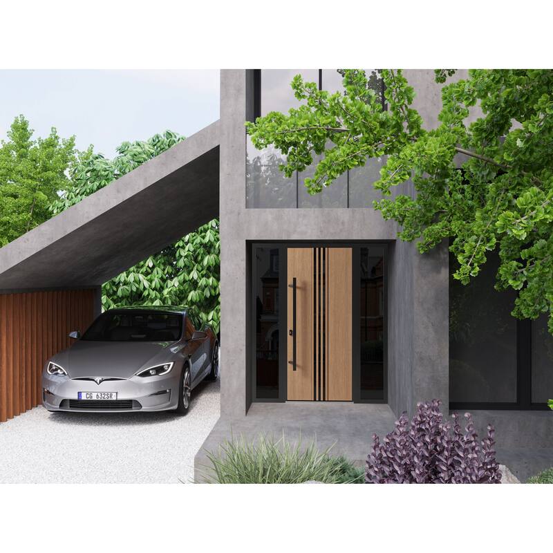 Front Exterior Prehung Steel Door Ronex 1055 Teak Entry Metal Painted W36xH80 Left hand Inswing