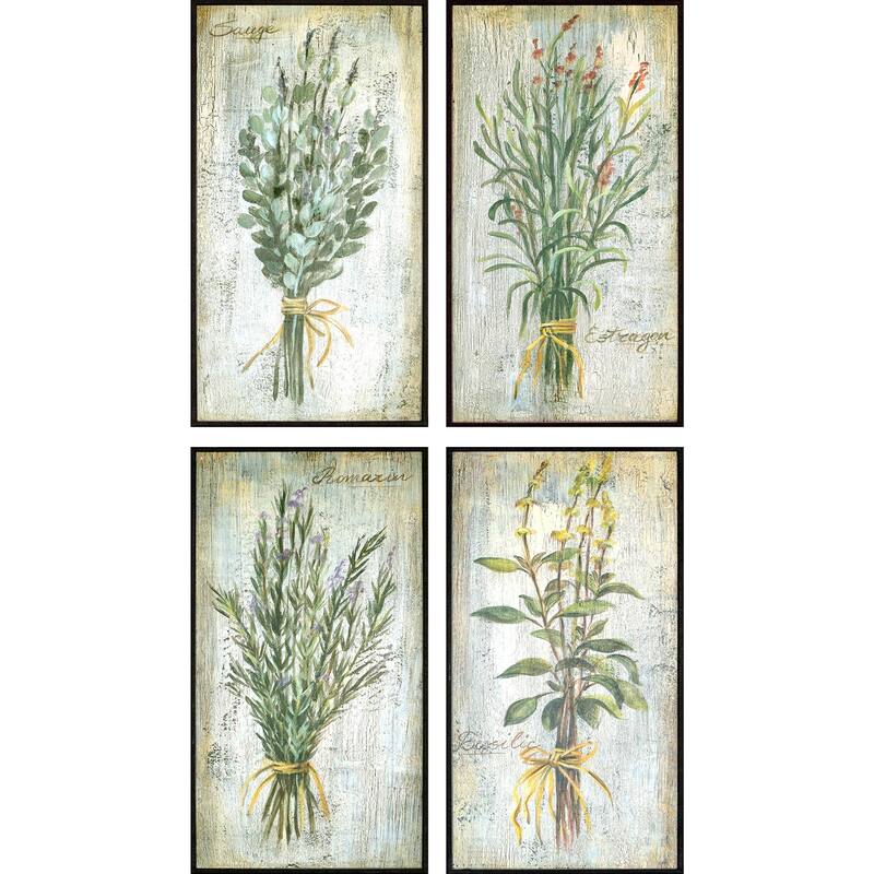 Herbs S/4 Framed Art Giclee - No Glass - Green - 25 X 13 X 1