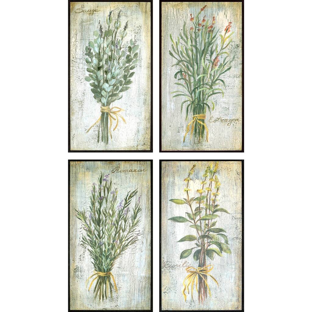 Herbs S/4 Framed Art Giclee - No Glass - Green
