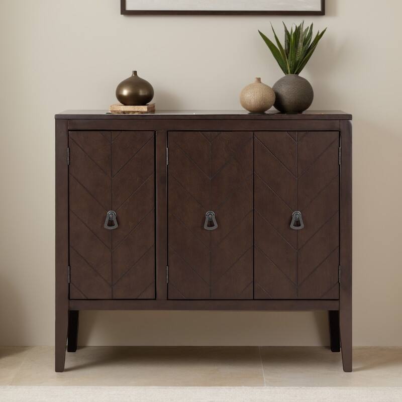 Adjustable Shelf Storage Sideboard with 3 Retro Metal Handles and 4 Pinewood Legs, for Entryway - Brown
