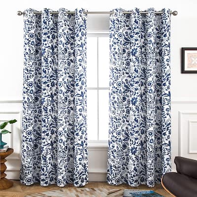Porch & Den Ouzel Floral Watercolor Blackout Lined Window Curtain Panel Pair