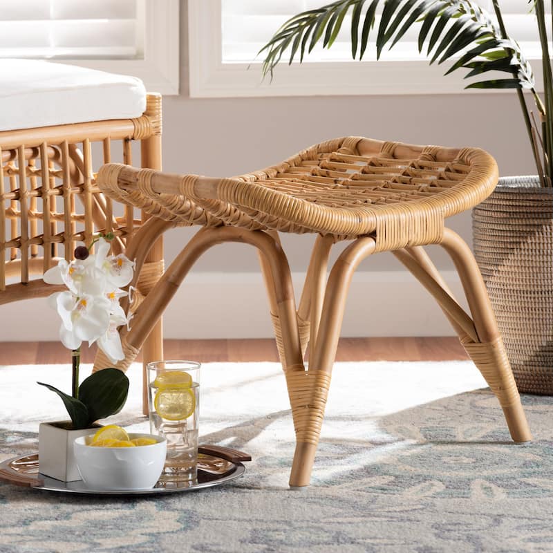 Bernardo Modern Bohemian Natural Brown Rattan Ottoman
