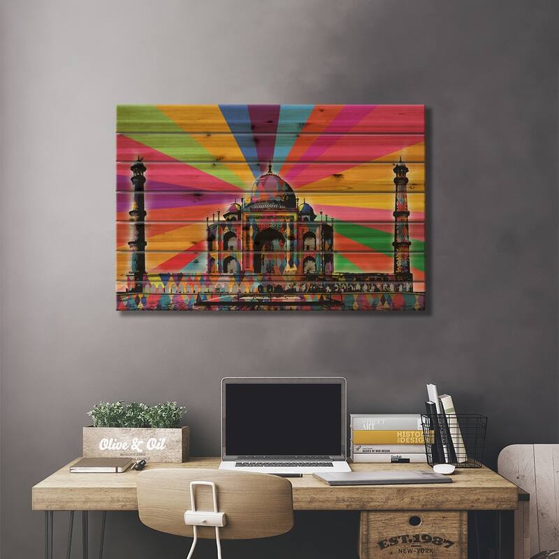 Taj Mahal Psychedelic Pop Print On Wood by 5by5collective - Multi-Color