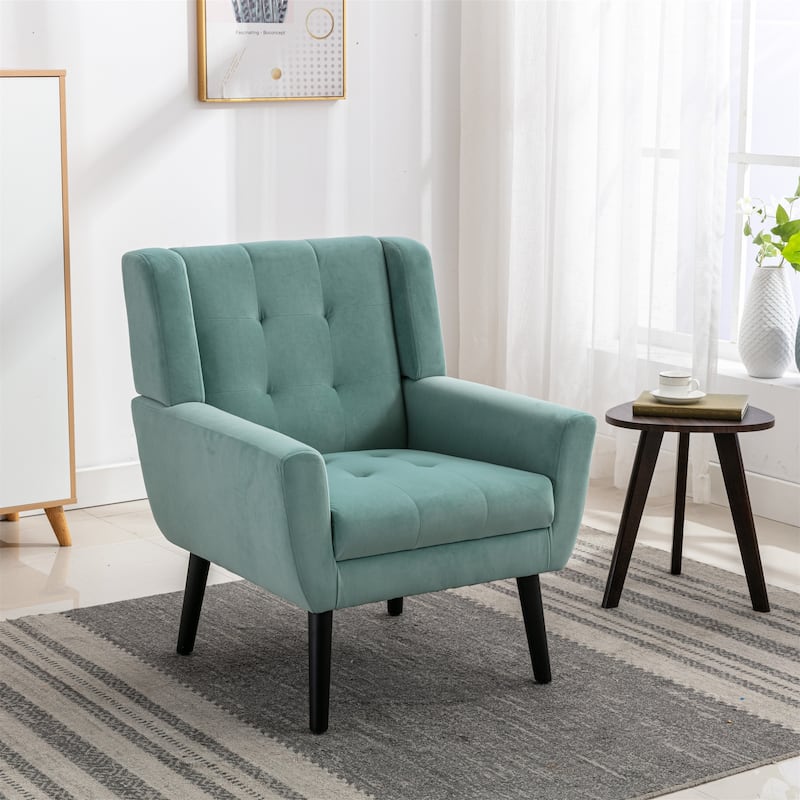 Mint Green Velvet 29.53" Buttons Tufted Accent Chair with Black Legs - Mint Green Velvet