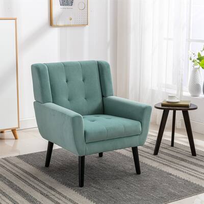 Mint Green Velvet Modern 29.5" Tufted Accent Chair with Wood Legs