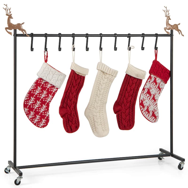 Costway 10-Hook Christmas Stocking Holder Stand on Wheels with 6 - See Details - Black - Christmas Stocking Holders
