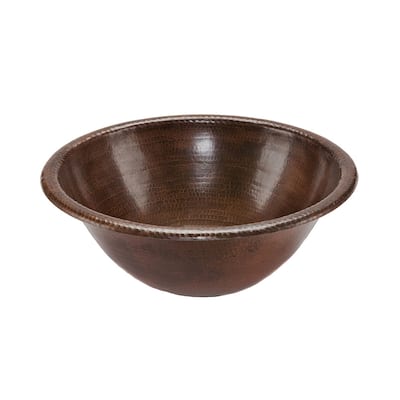 17-in Round Self Rimming Hammered Copper Bathroom Sink (LR17RDB)