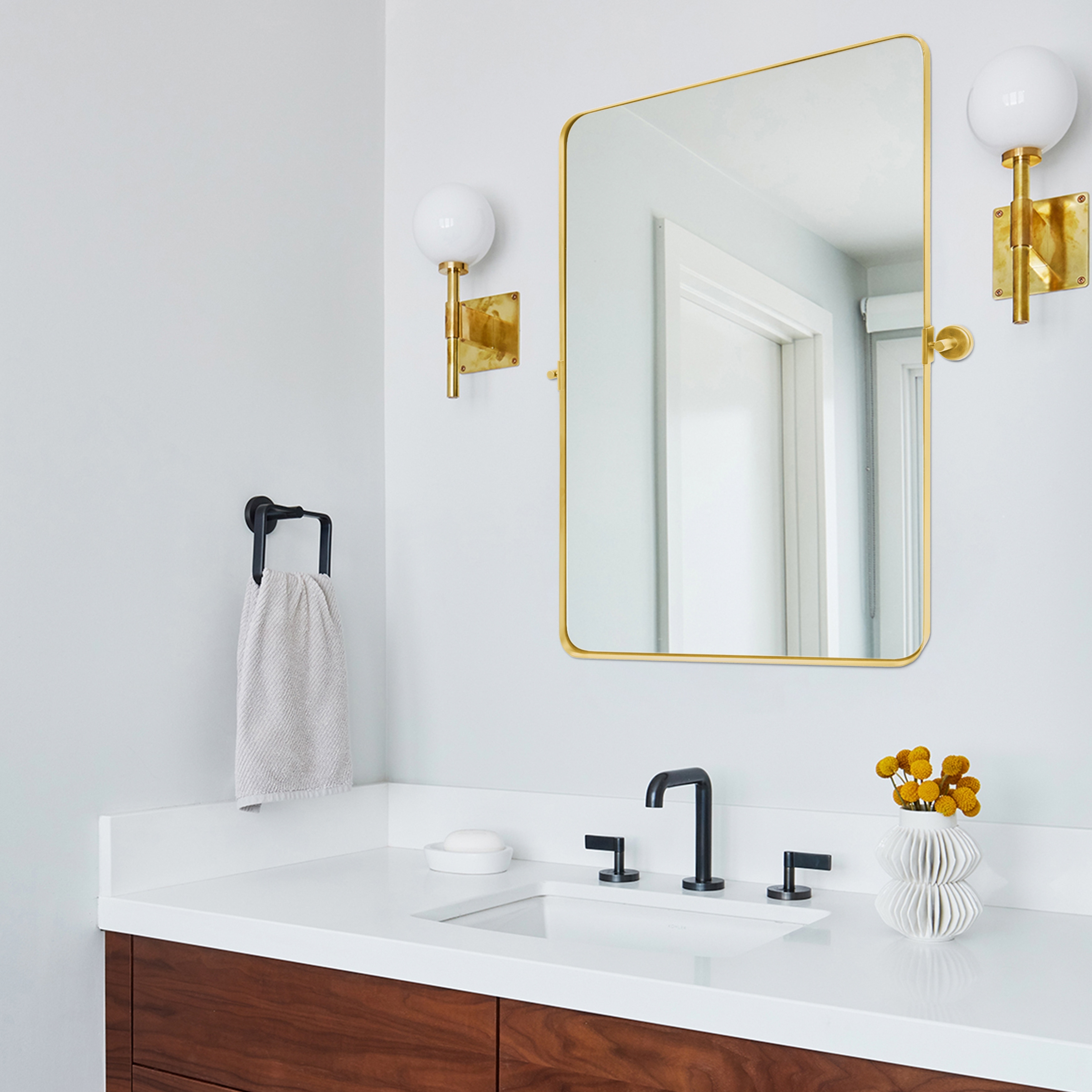 Retangular Pivot Bathroom Mirror Metal Framed Tilting Vanity
