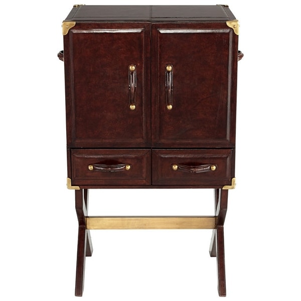 Cyan Design Hutch Cabinet Hutch 41" Tall Wood and Leather Cabinet Made - Brown