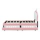 preview thumbnail 7 of 9, Pink Upholstered Princess Bed w/ Wheel & 2 Drawers, Crown Headboard for Kids,Twin