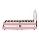 preview thumbnail 7 of 9, Twin Upholstered Leather Princess Bed w/ Wheel and 2 Drawers, Crown Headboard for Kids Teens,White Pink