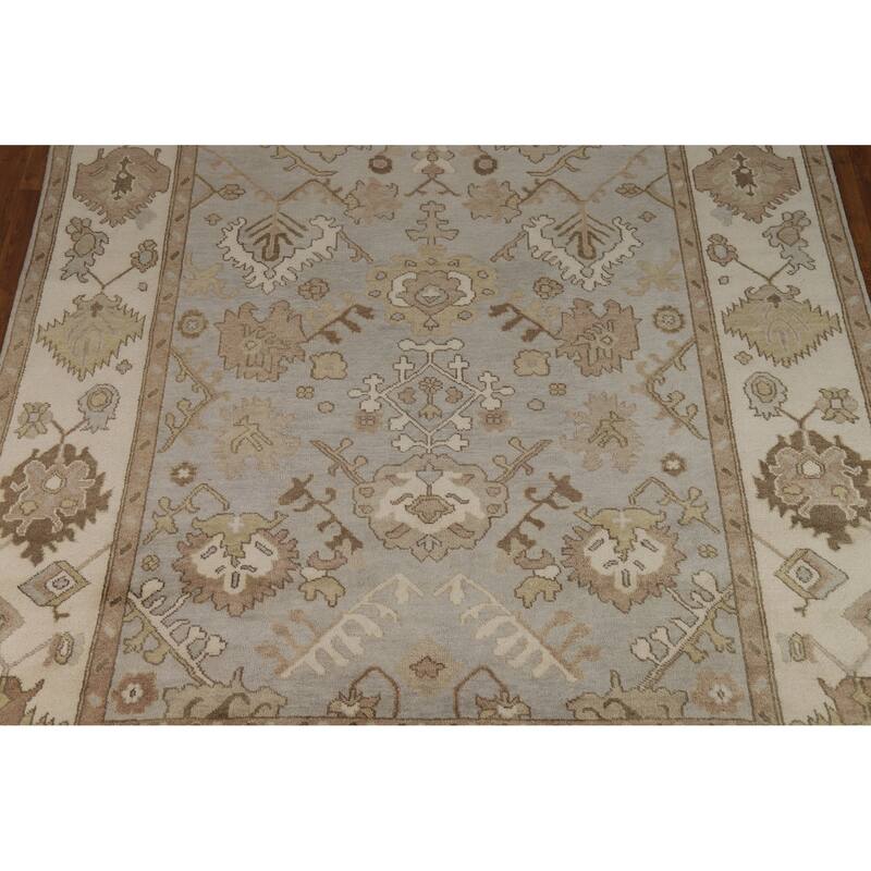 Gray Ivory Oushak Style Area Rug Handmade Wool Carpet - 9'1" x 11'10"