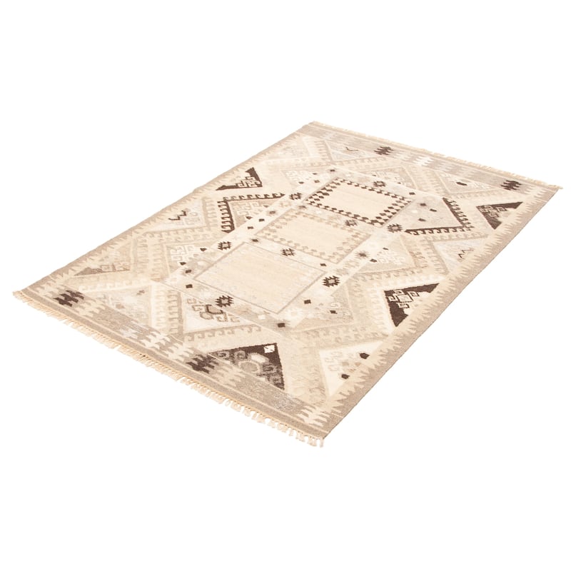 ECARPETGALLERY Flat-Weave Ankara FW Light Khaki Wool Kilim - 5'4 x 7'6