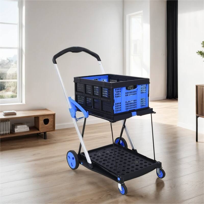 2-Tier Multi Use Functional Collapsible Shopping Carts with Baskets