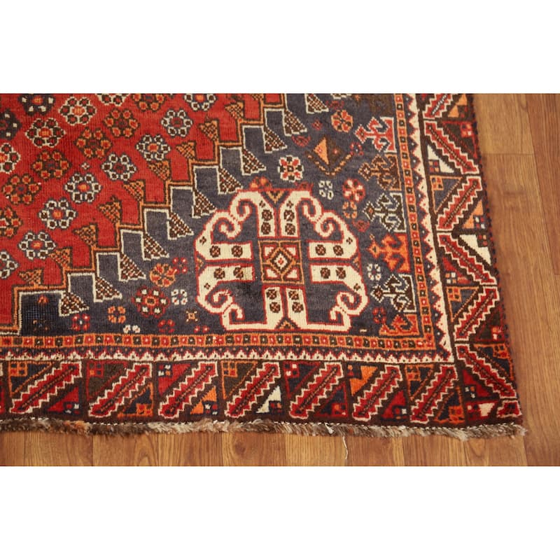 Hand Knotted Oriental 100% Wool Carpet Traditional Medallion Oranges & Rust Qashqai Area Rug - 8' 1'' X 5' 0''